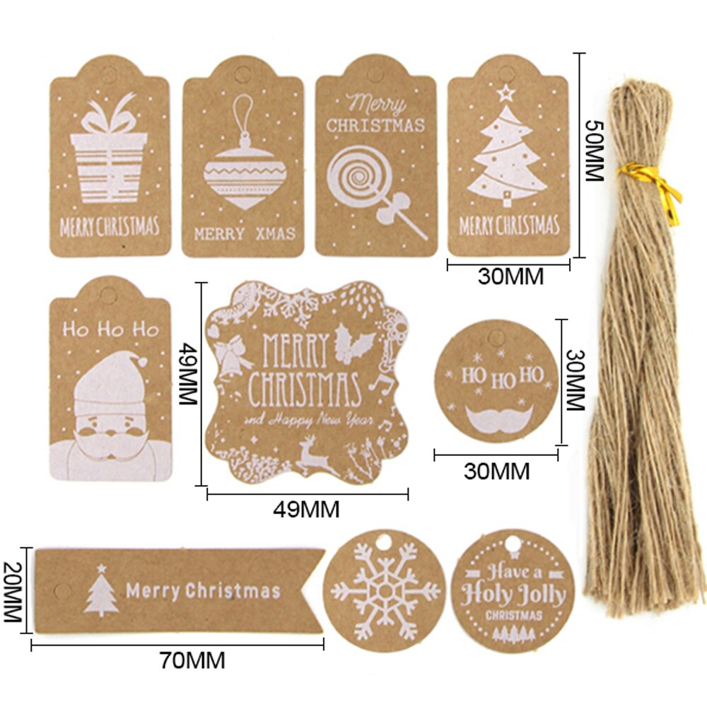 Multi-stil kraftpapir tags glædelig jul hænge tag med reb håndlavede tak etiketter for året jule indpakning forsyninger
