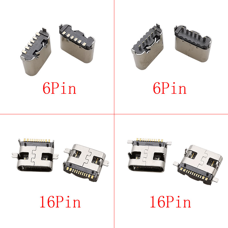 Connecteur USB Type C 2/6/16/24 broches, prise femelle, Port de chargement, SMD SMT PCB, soudure, bricolage, réparation, connecteurs de prise USB-C type-c, 10 pièces