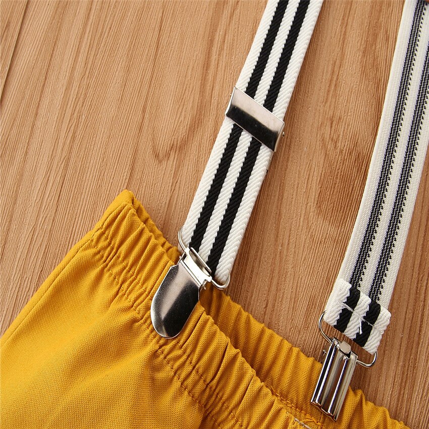 Conjunto de ropa para niños de 1 a 6 años, conjunto de camisa a cuadros de verano, pantalones cortos amarillos y cinturón, 4 piezas