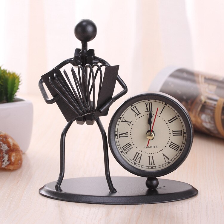 Small Alarm Clock Iron Stainless Steel Personality Retro Table Bedroom Horloge Home Decoration: E
