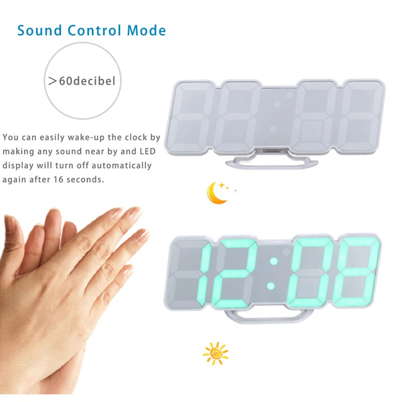 3D Wireless Remote Digital Wall Alarm Clock,115 Color Variations Of Led Digital, Voice Control Mode,Controller