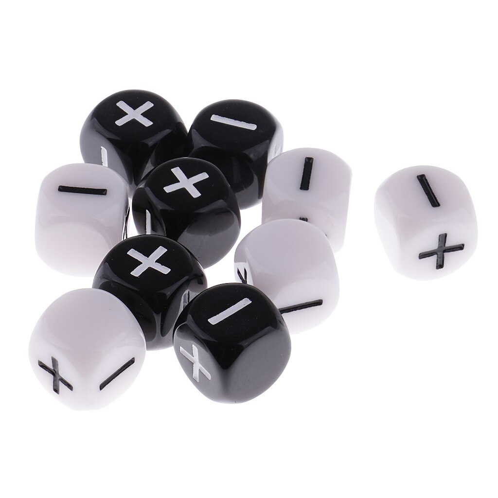 10 Pieces Plastic 6-sided Dice Minus Plus D6 for Party Bar Game Props Outdoor Camping Christmas Birthday Party Game Supply