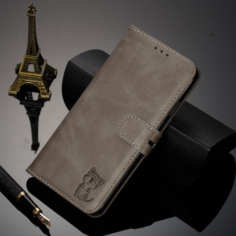 Happy cat-patroon telefoonhoesje voor samsung galaxy  m21 magnetische flip pu portemonnee leren hoesje voor samsung  m21 cover met kaartsleuf: Grijs