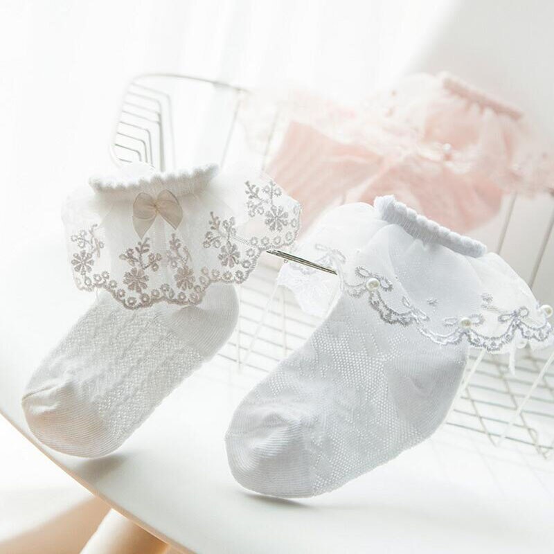 Lace Summer Baby Girl Socks Princess Cotton Ruffles Ankle Length Baby Calcetines Pink/White for 1-6 Years 1 Pair