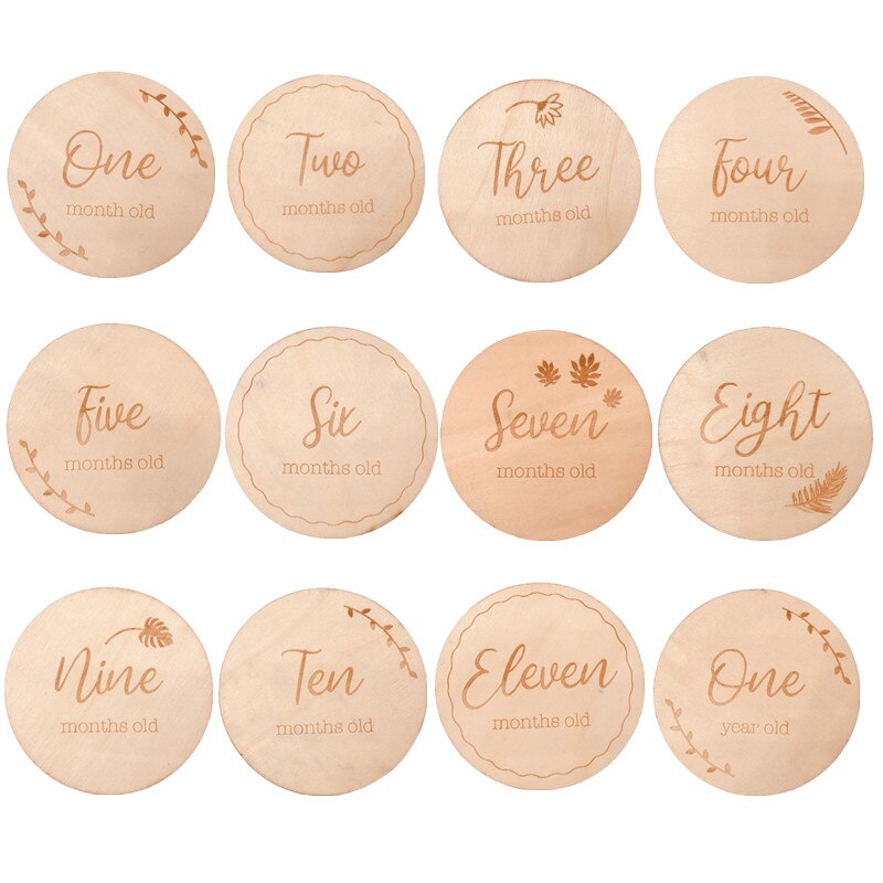 Tarjetas de madera hechas a mano para bebés, tarjetas de grabación de crecimiento mensual de recién nacidos, accesorios de fotografía para bebés de 1 a 12 meses, 1 unidad
