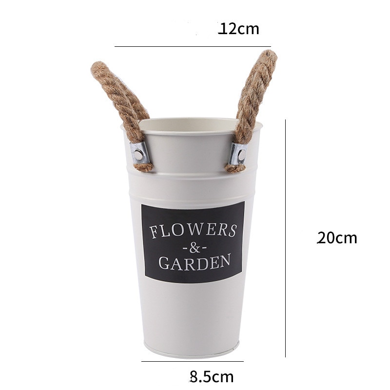 Retro White Flower Bucket Metal Flower Pot Floral Plants Iron Storage Container Garden Home Tabletop Decoration: white 12 x 20cm