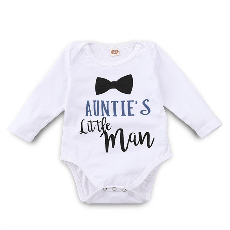 Rolig moster liten man bokstäver vit onesie liten bomull långärmad body spädbarnskläder 0-18m nyfödda pojkekläder
