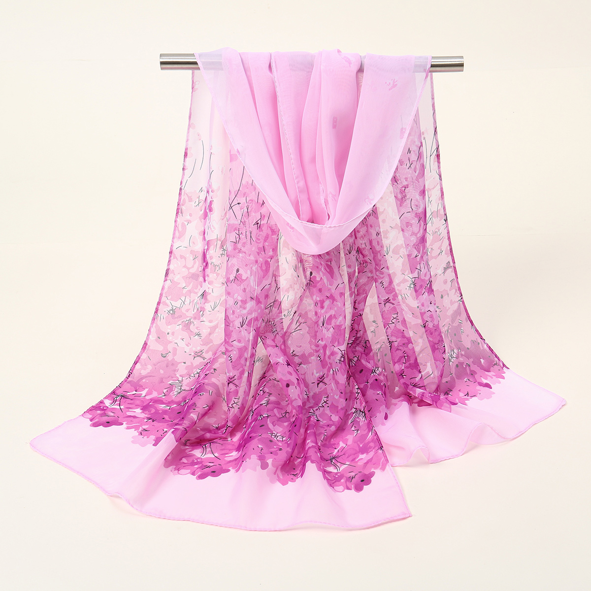 Bufanda con estampado Floral de verano, chales de seda de gasa ligeros y elegantes, toalla de protección solar para viajes y playa, turbante con diadema a la: Azul lago