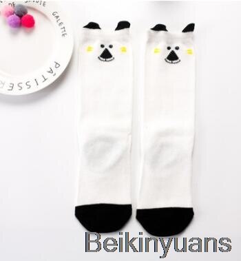 #39 met dierenprint, katoenen babysokken, kniehoge sokken met cartoonprint, schattige kindersokken voor peuters en meisjes: Witte en zwarte beer / 0 to 1 jaar 23cm