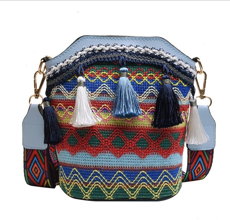 Sac à bandoulière avec pompon pour femmes, ethnique, broderie miroir Hippie, sac à bandoulière: A2
