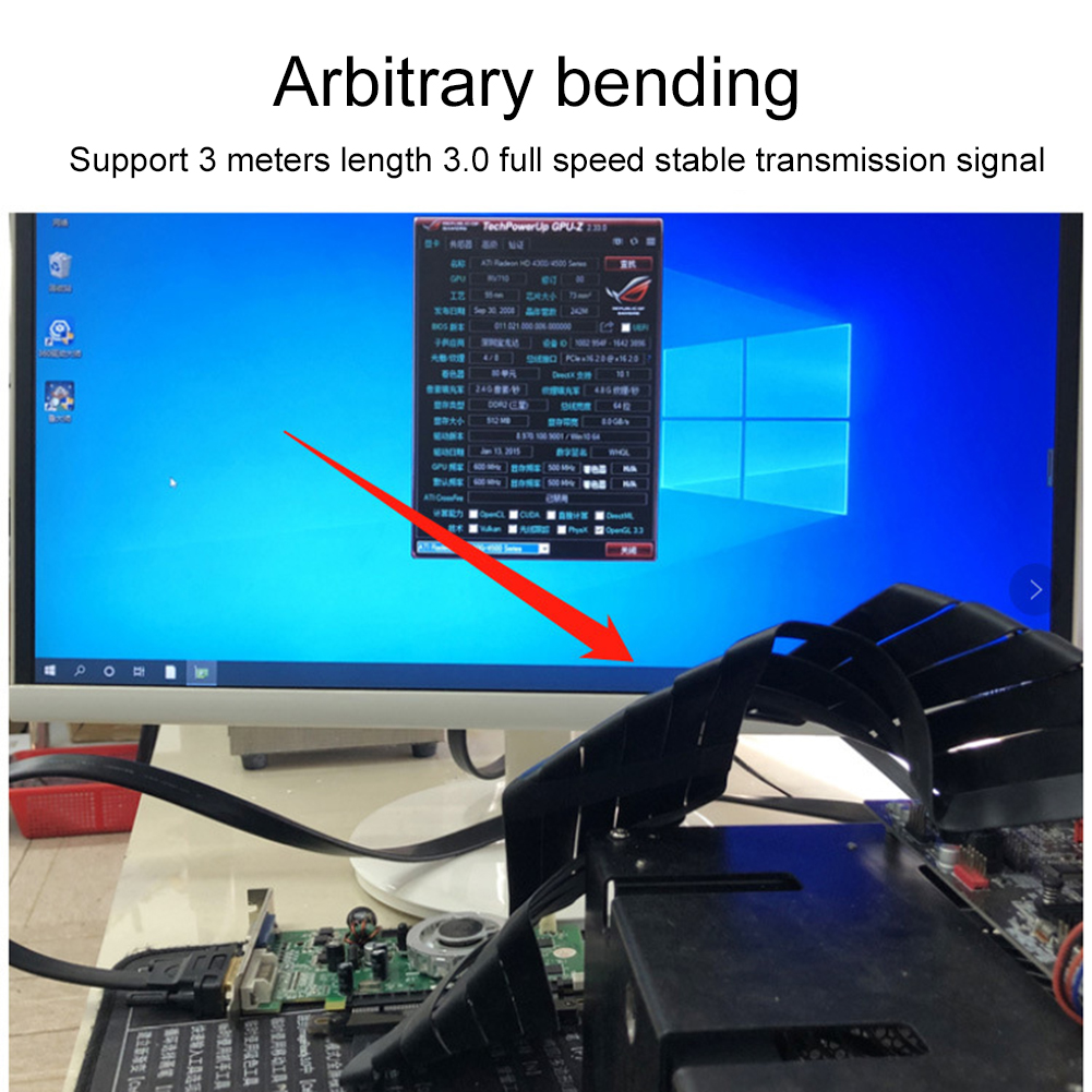 VGA PCI-E 3.0 X16 Graphics Video Card with 20cm Cord Wire for ATX PC Case Desktop Vertical Mounting Bracket Extension Cable Set