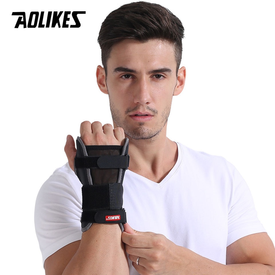 AOLIKES 1 STKS Pols Brace Ondersteuning Sport Polsband Veilig Stalen Spalk Hand Thumb Bandage Pols Wraps Voor Mannen Vrouwen Ontwrichte