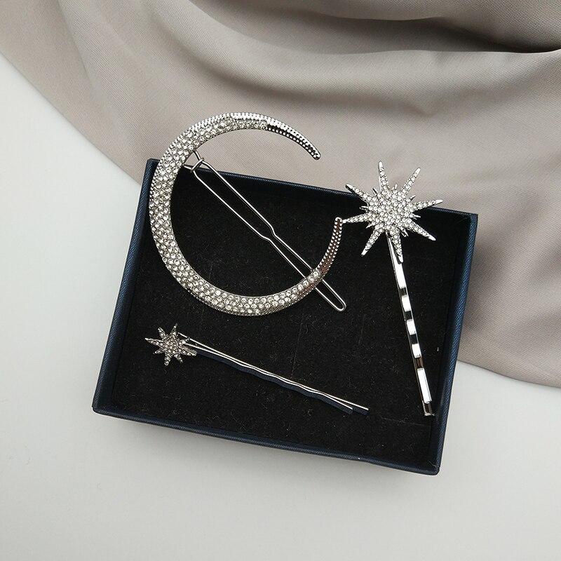 Pinzas de pelo para mujer, pasadores de Color plata antigua de estrella de diamantes de imitación, horquillas, accesorios de joyas para el pelo