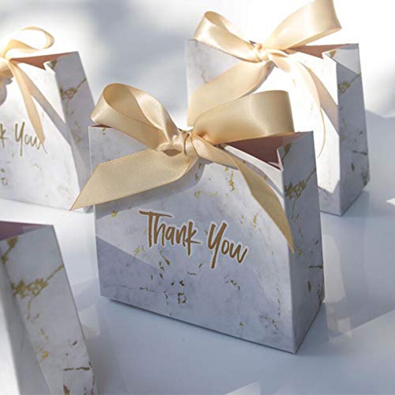 Boîte de sac à bonbons style marbre imprimé de remerciement, décoration pour faveur, fournitures de fête, coffrets pour faveurs de mariage