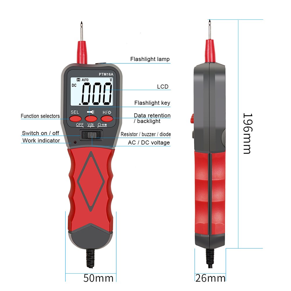 2000 Counts Digital Multimeter AC/DC Voltmeter PTM16A Portable LCD Tester Meter for Household Electricity Accessories