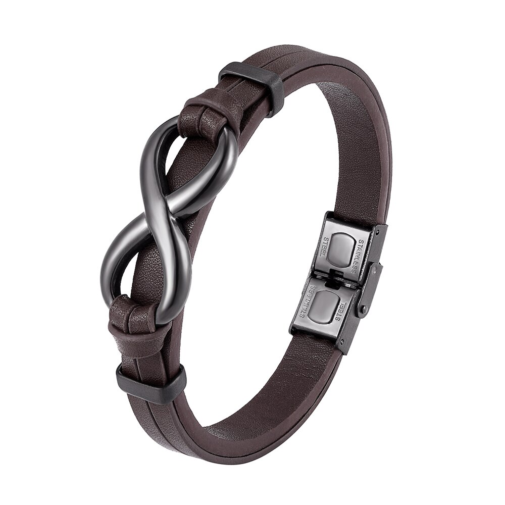 Men Black 8 Words Stainless Steel Leather Bracelet Classic Bangle 19/21/23cm Valentine&#39;s Day For Men Women: TZ-1292 / 19cm