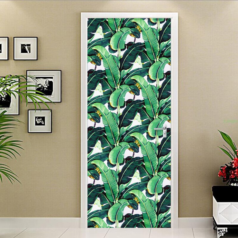 3D Stickers Modern Tropical Rain Forest Leaf Wallpaper Living Room Study Door Stickers Home Decoration Vinyl Waterproof 3D Mural