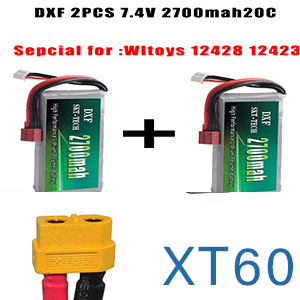 2PCS DXF RC Lipo Batterie 2s 7,4 V 2700mAh 4200mah 20C Max 40C Für Wltoys 12428 feiyue 03 JJRC Q39 upgrade teile: 2PCS 2700mah XT60