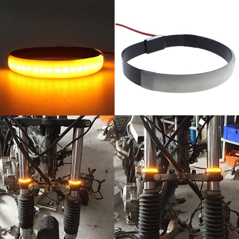 1pcs Amber LED Motorcycle Fork Light 120 Degree Viewing Angle Turn Signal Light Strip Motorbike Lighting