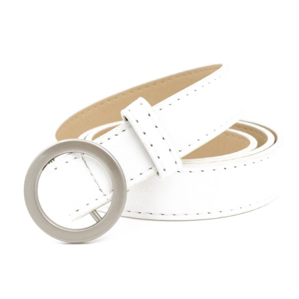 Belt Round Pin Buckle Metal Holeless Female Belt Faux Leather Casual Solid Belts For Women: White