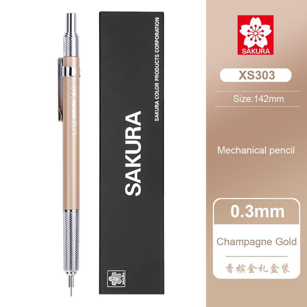 Lápiz mecánico de dibujo Sakura, XS-303/XS-305, barra de Metal, escritura continua, de estudiante, Sketch, portaminas de 0,3/0,5mm: 1pcs 0.3 Gold