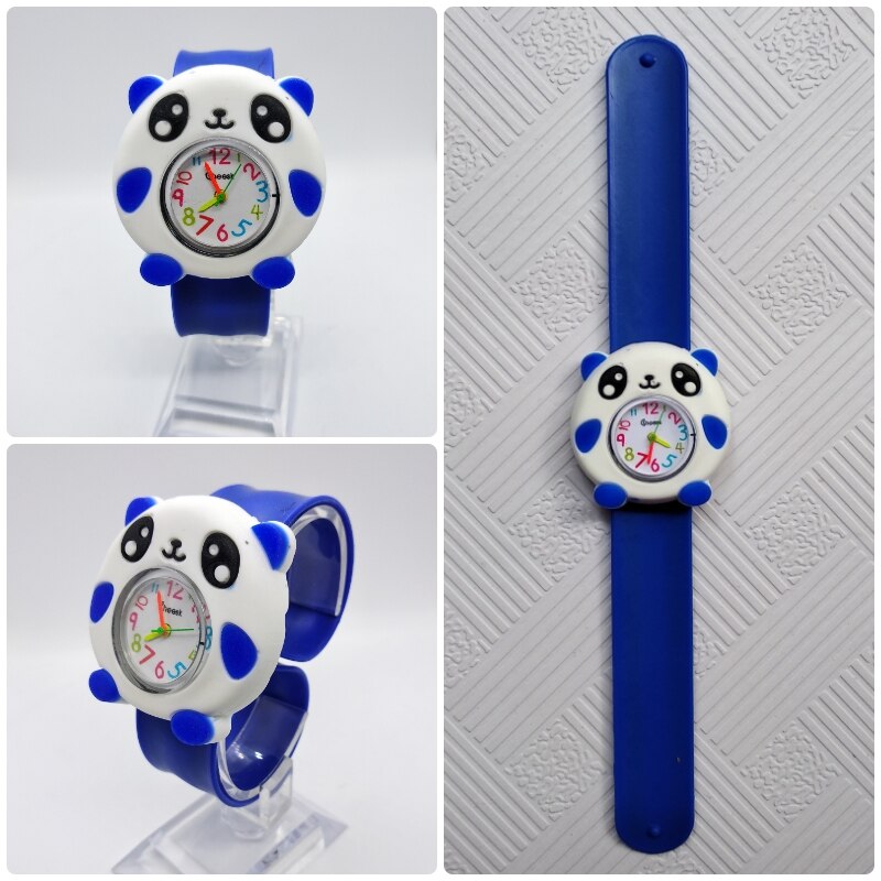 4 blandet tegneserie bi enhjørning mønster børn ure skildpadde slap pat ring ur børn quartz sport armbåndsur drenge piger ur: Panda blå