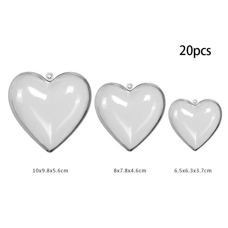 Boules en forme de cœur en plastique Transparent, 20 pièces, décor pour noël , bricolage maison