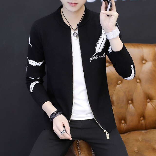 Men's Sweater Coat Wool Sweater Jackets Men Zipper Sweater Men Knitted Coat Male pull Casual Slim Cardigan Men Knitwear: black / L