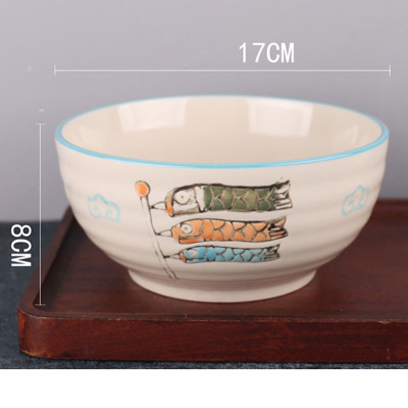 Handmade enamel hand-painted 7-inch Japanese bowl pottery household soup bowl commercial restaurant large noodle bowl: Blue