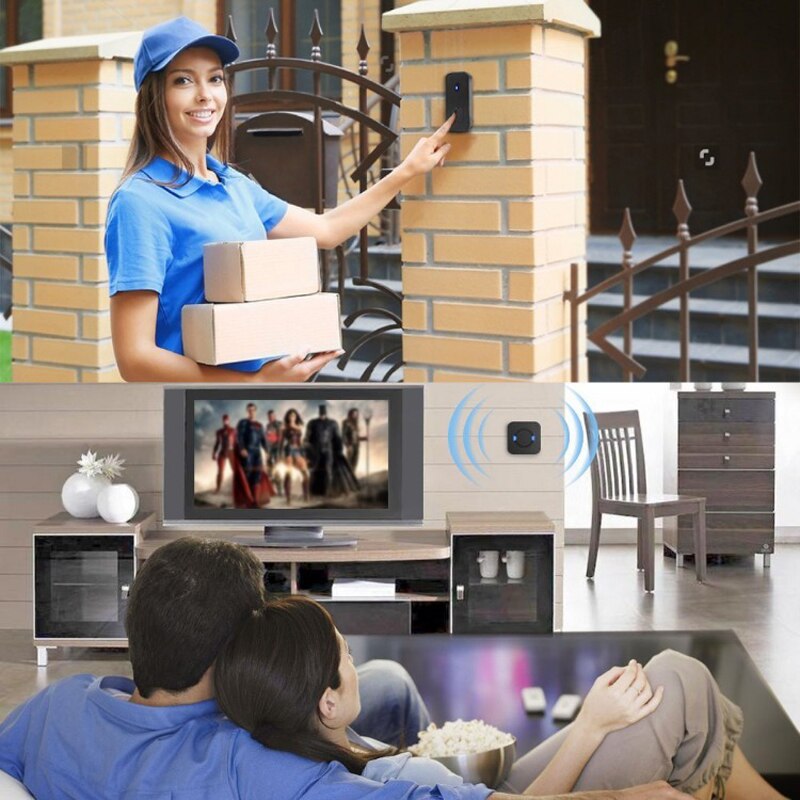 EU US UK Plug Wireless Doorbell Chime Waterproof Push Buttons LED flash Door Bell For Home Office Classroom