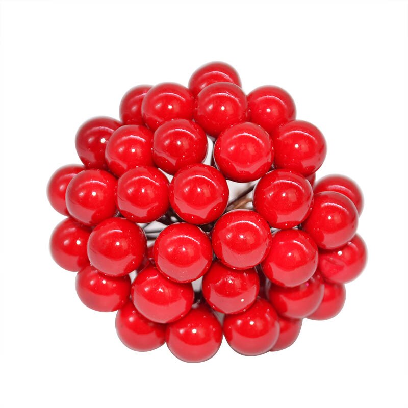 50 stk / lot 1cm mini kunstige blomster frugt støvdragere jul plast perle bær til bryllup diy boks dekoreret kranse: Rød