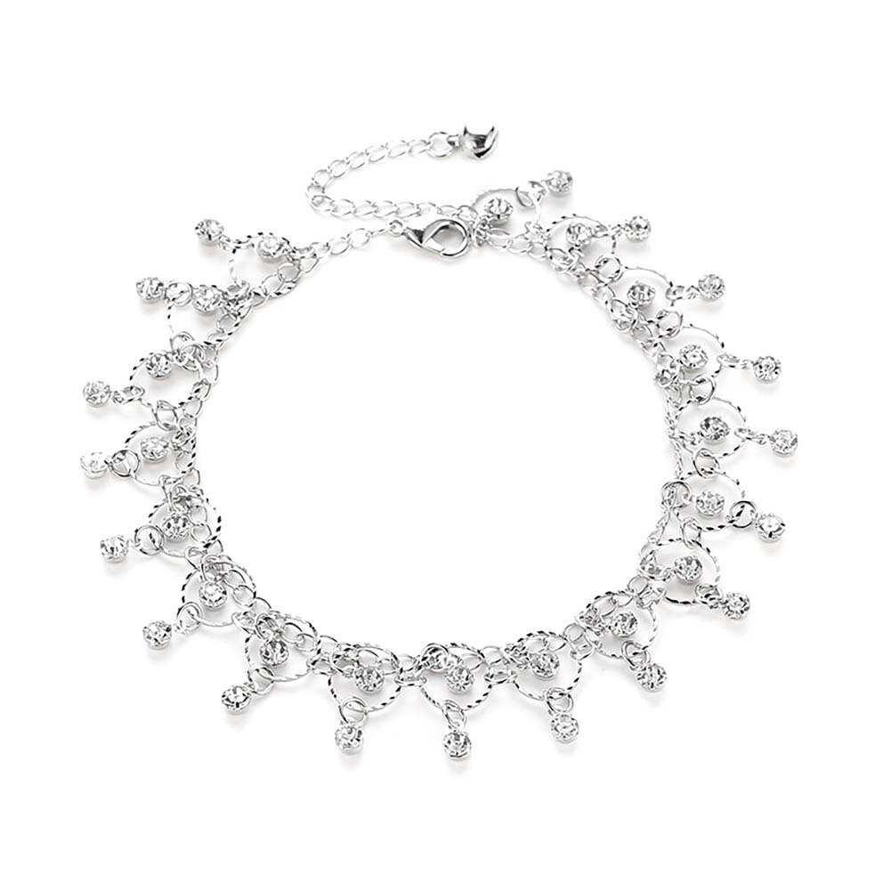 Mode Bohemen Kwastje Enkel Armbanden Voor Vrouwen Sexy Strass Hanger Voet Ketting Sieraden Strand Accessoires: Silver