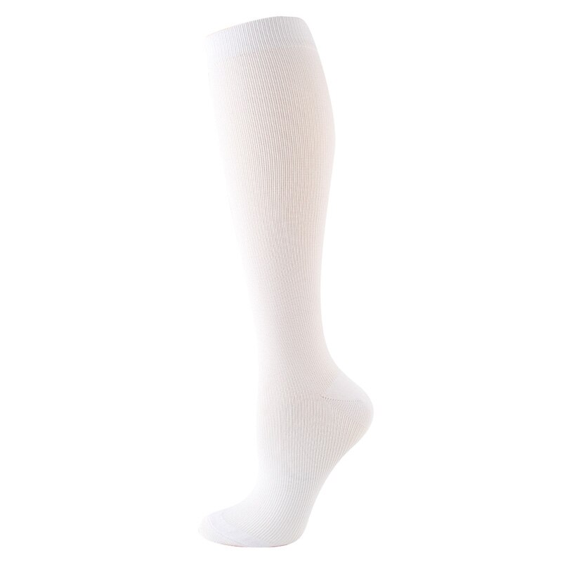 Medias de compresión para hombre y mujer, calcetines adelgazantes para la circulación sanguínea, antifatiga, cómodos, de viaje, Color sólido: Blanco / women