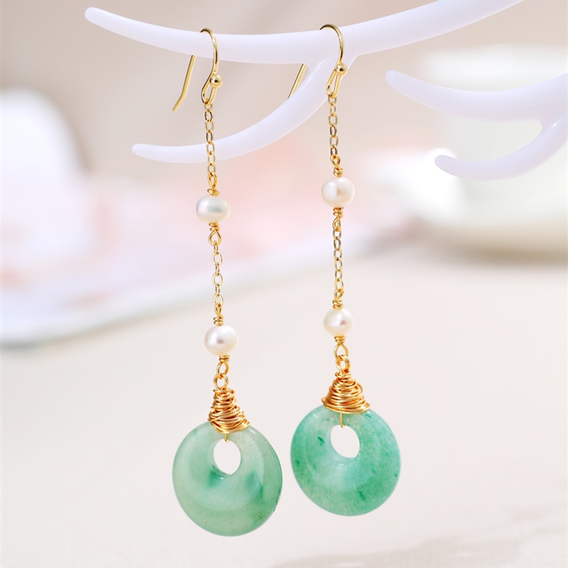 DAIMI 5-6mm Pearl Earrings Green Emerald Pearl Earrings For Women