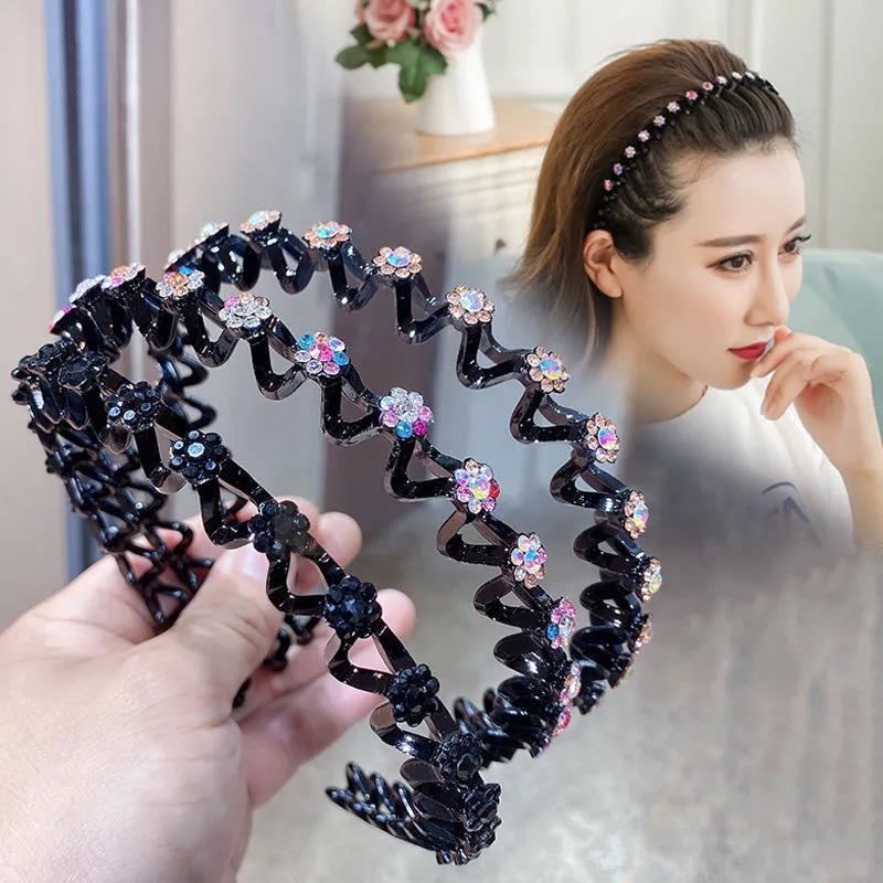 Non-Slip Rhinestone Hairbands Elastic Flower Pearl Women Hair Hoop Bands Headband Bezel Girls Hair Accessories Headdress