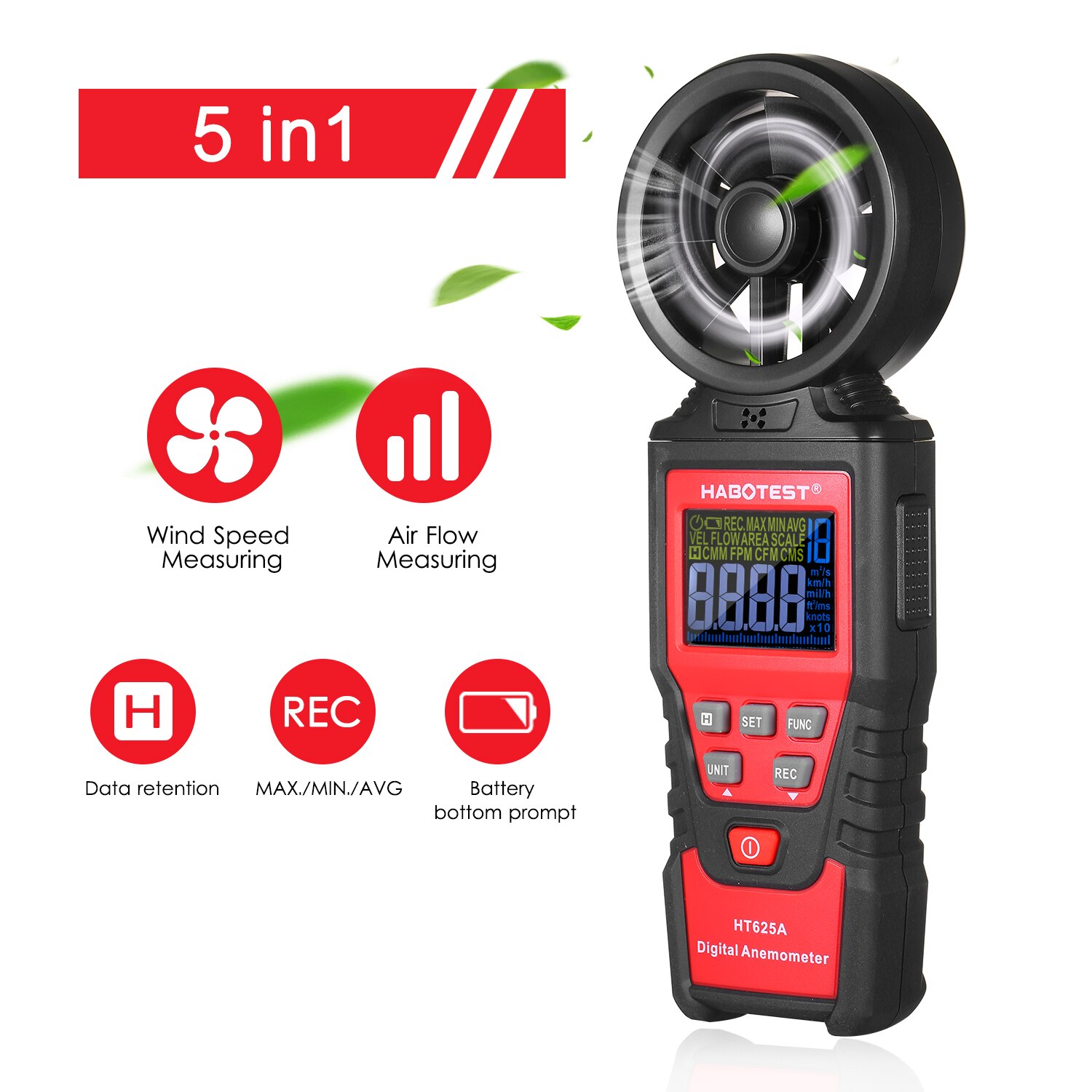 Handheld Wind Speed Meter HABOTEST HT625A HT625B Digital Anemometer Gauge windmeter Air Flow Meter for Measuring Wind Speed