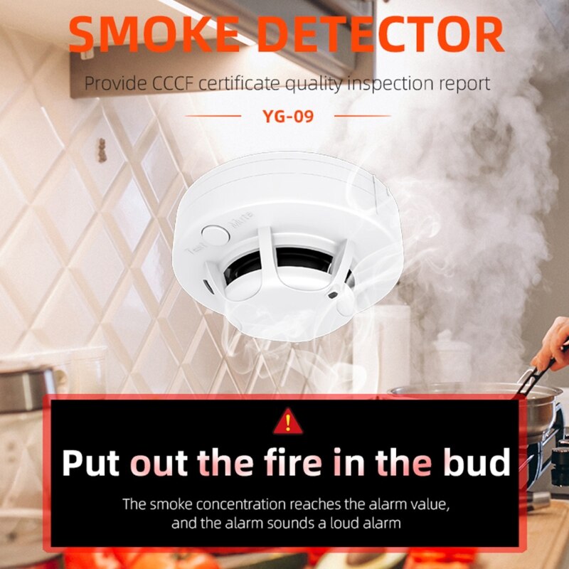 85dB Voice Fire Smoke Sensor Detector Alarm Tester Home Security System for Kitchen/Restaurant/Hotel/School/Factory