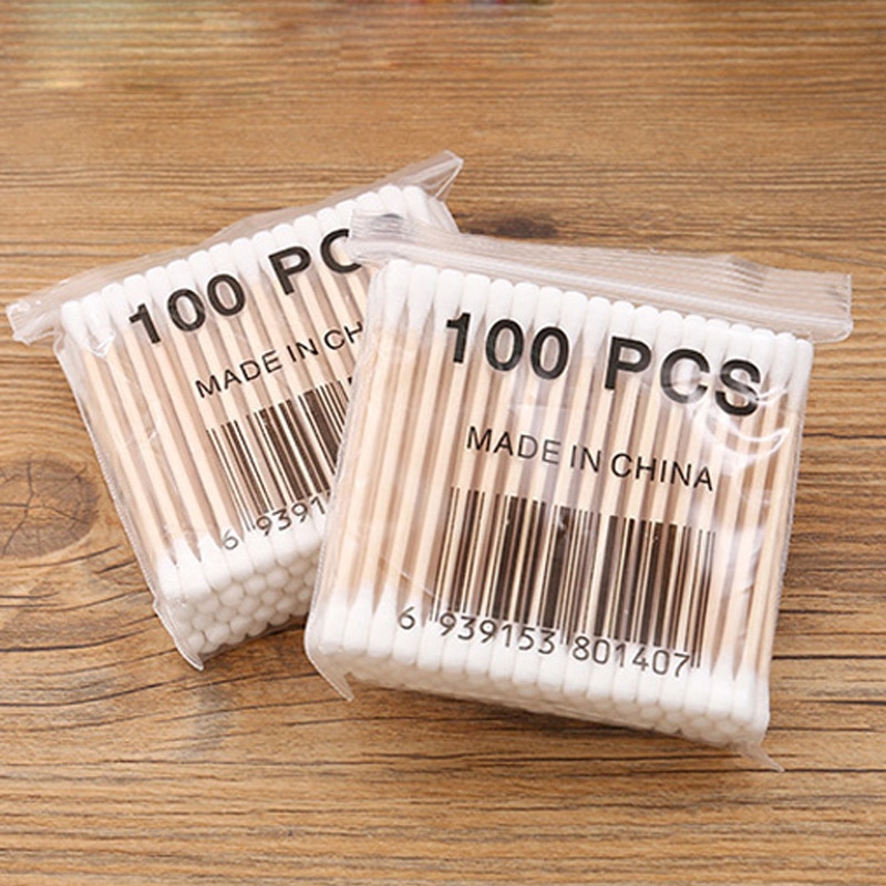 100 kpl/pakkaus pumpulipuikko kaksinkertainen kauneusmeikki vanupuikkoja puikkopuikkoja korvien puhdistus terveydenhuolto ympäristöystävällinen