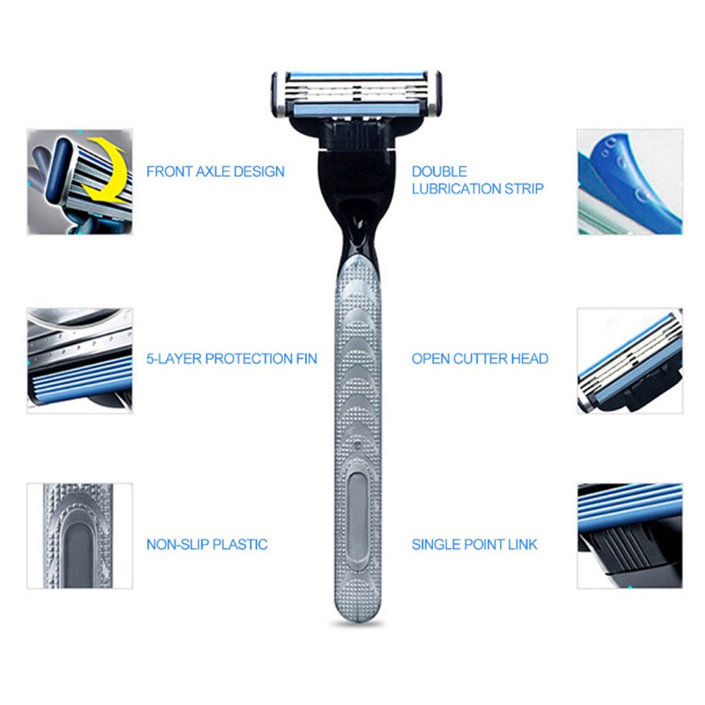 Dighealth zwart 5 stuks/set 1 machine  + 4 mesjes handmatige scheermesjes voor mannen met vervangbare mesjes