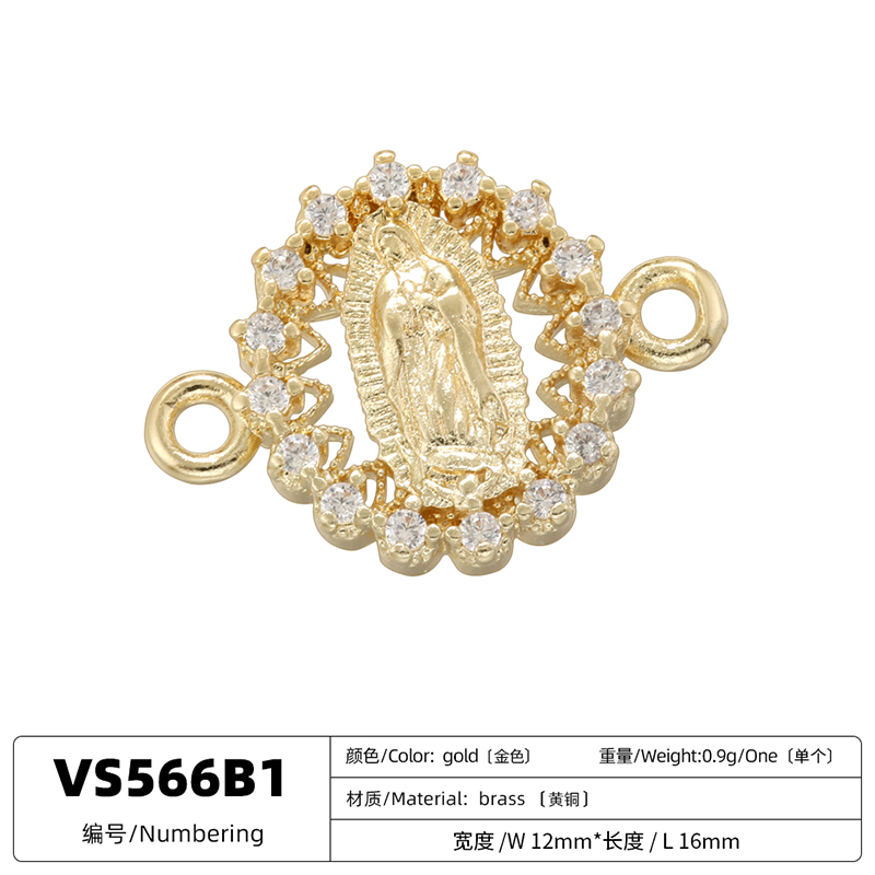 ZHUKOU-Colgante católico de la Virgen María de latón chapado en oro, manualidades con agujeros dobles, accesorios para collar y pulsera DIY