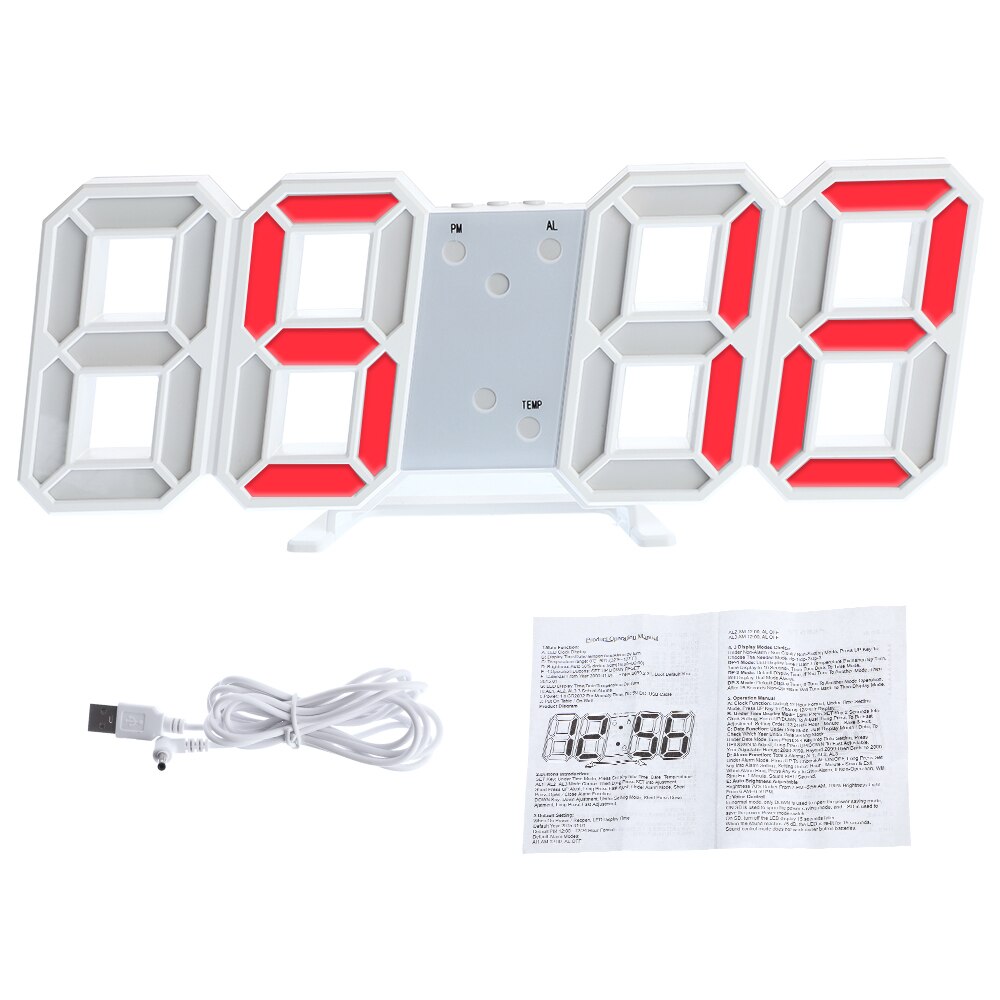 8 couleurs 3D horloge de Table numérique horloge murale LED veilleuse Date heure Celsius affichage alarme USB Snooze décoration de la maison salon: B4