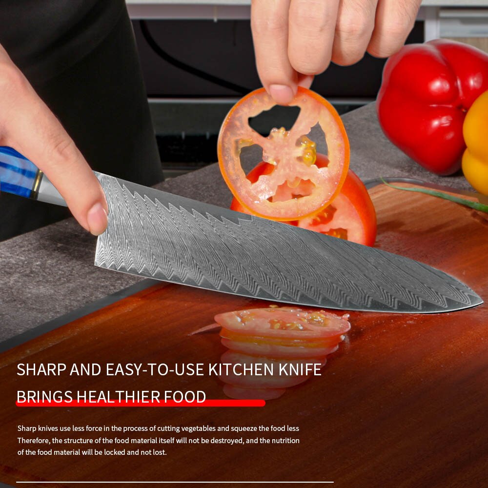 MOKYING Forged Kitchen Knife Set Damascus Steel Chef Knife Chopping Kitchen Knife Peeling Bread Knife Blue Resin Handle