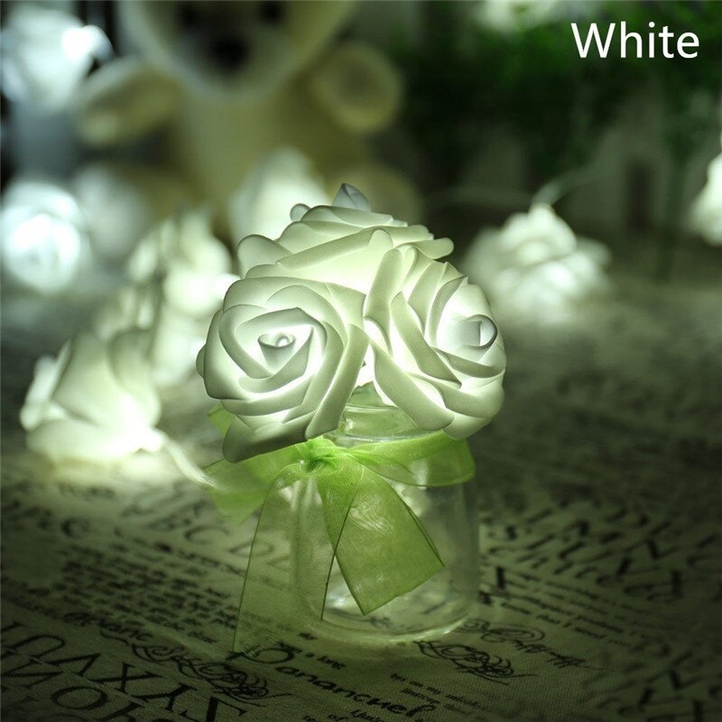 20 LEDs Rose Flower Fairy String Lights Battery Powered Romantic Floral Lamp Wedding Valentine's Day Event Party Garland Decor: white