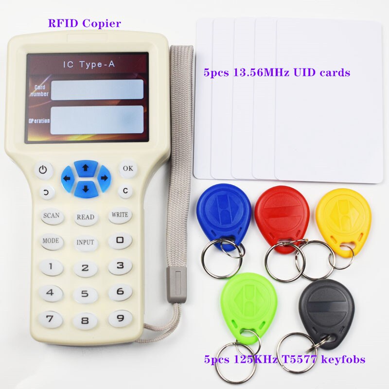 10 engelsk frekvens rfid kopimaskine duplikator 125 khz nøglefob nfc læser forfatter 13.56 mhz krypteret programmør usb uid kopi kort tag