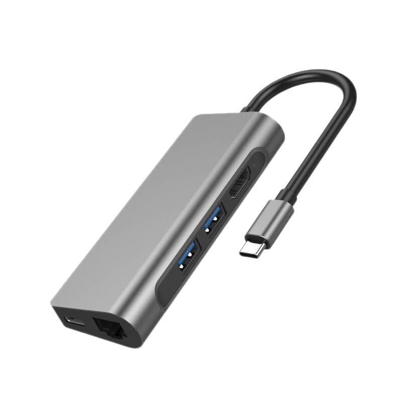 Usb c hub , 6- i -1 usb c adapter ,4k usb c til hdmi , 100w strøm, microsd/sd kortleser, (grå)