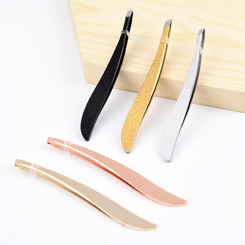 1Pc Colorful Stainless Steel Tweezer Eyebrow Eyelash Clips Slanted Puller Face Nose Hair Remover Banana Makeup Tool