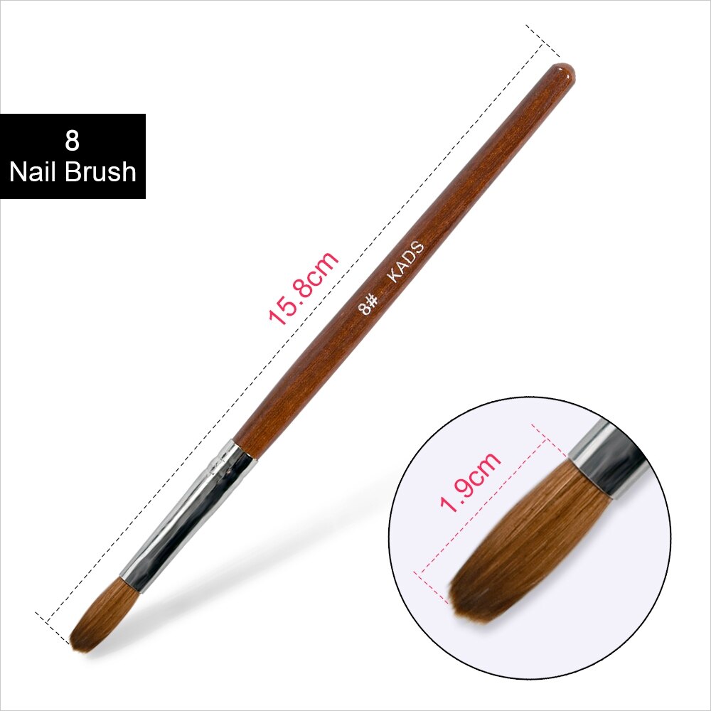 1 st kolinsky sable akryl borste uv gel carving pen pensel flytande pulver diy nagelteckning platt rund röd trä nagelkonst pensel: Borste krusad 8