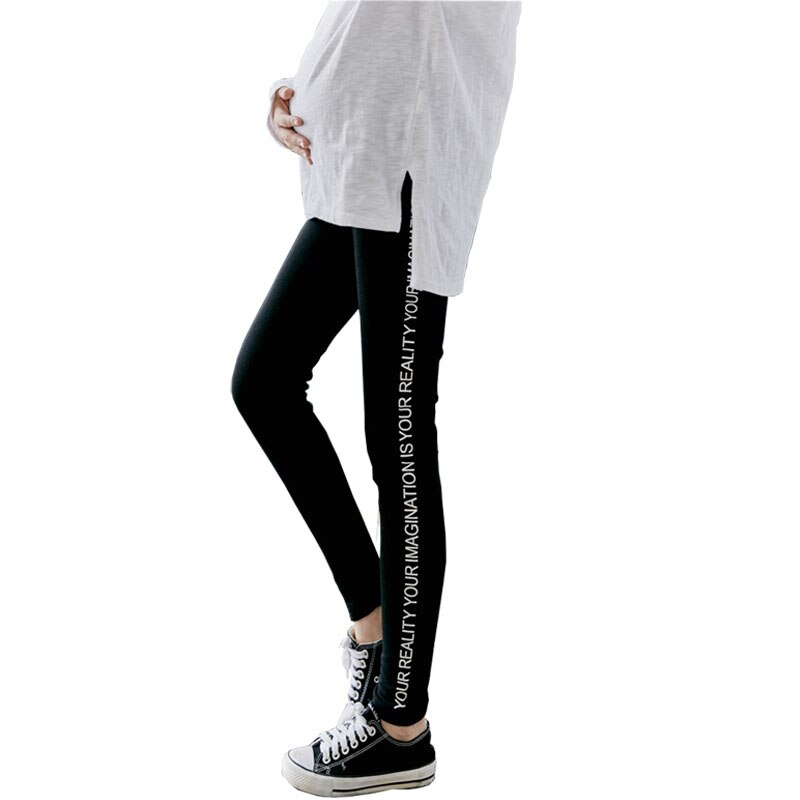 Graviditets leggings efterårsbukser sidebogstavtryk strikkede leggings barsel efterår og vinter graviditetstøj 3xl