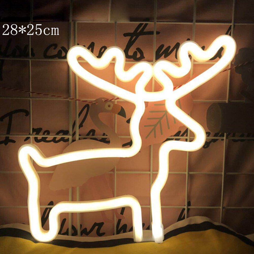 LED Neon Light USB/Battery Power Chirstmas Tree Snowflake Neon Sign Art Night Lamp Xmas Party Wedding Kids Room Decor: warm White Deer