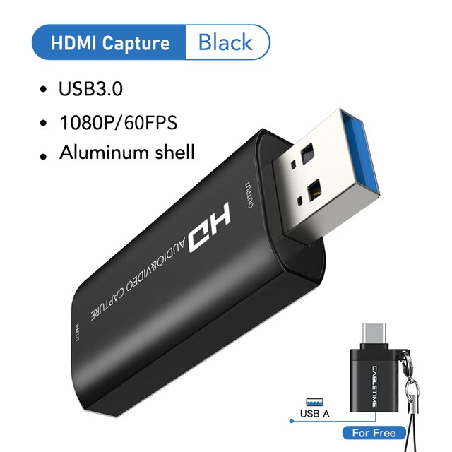 CABLETIME USB 3.0 4K HDMI karta przechwytująca robić portu USB HD 1080P HDMI pętla robić nagrywania wideo na żywo C386: czarny